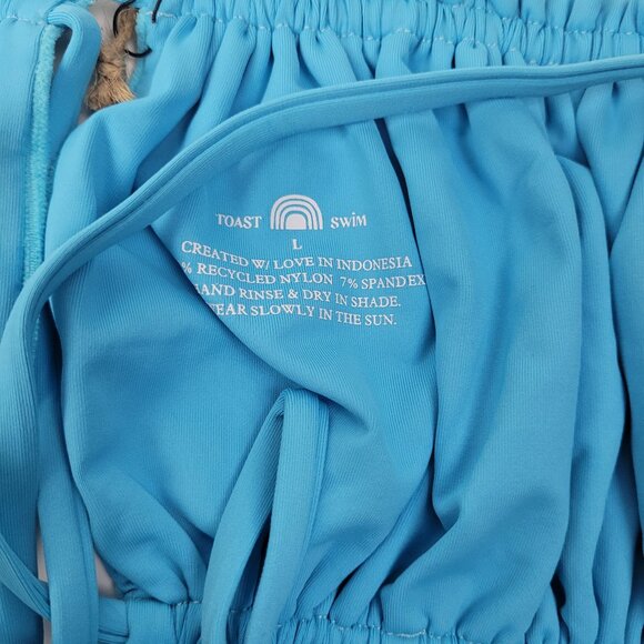 FREE PEOPLE Toast Swimwear Signature Ruffle Top Sz L Turquoise Sea - Picture 3 of 3